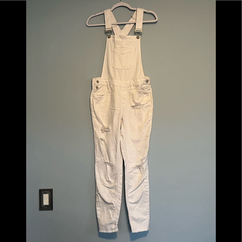 Refuge White Distressed Overalls
